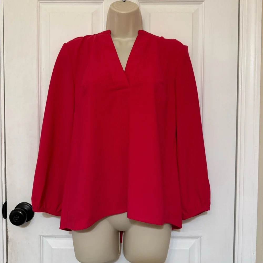 J.Crew Red V-Neck Blouse Long Sleeve Career Office Top Size S